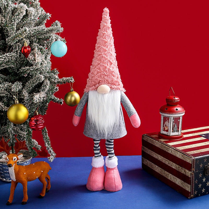 Retractable Leg Christmas Gnome Plush – Adjustable Standing Holiday Decoration(pink)