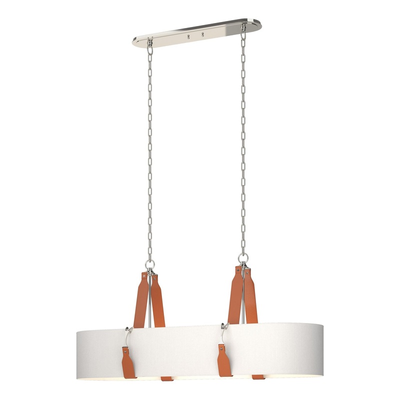 Saratoga Oval Pendant Polished Nickel Chestnut Leather Natural Anna Shade (SF)