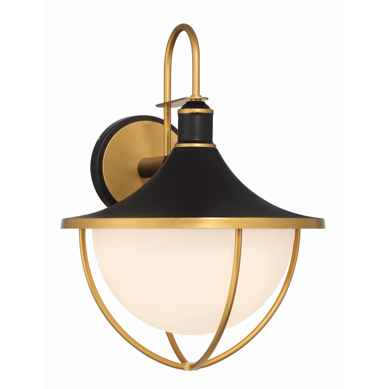 Three Light Outdoor Wall Sconce from the Atlas Collection in Matte Black / Textured Gold Finish by Crystorama