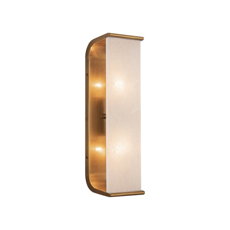 Two Light Vanity from the Abbott Collection in Vintage Brass/Alabaster Finish by Alora