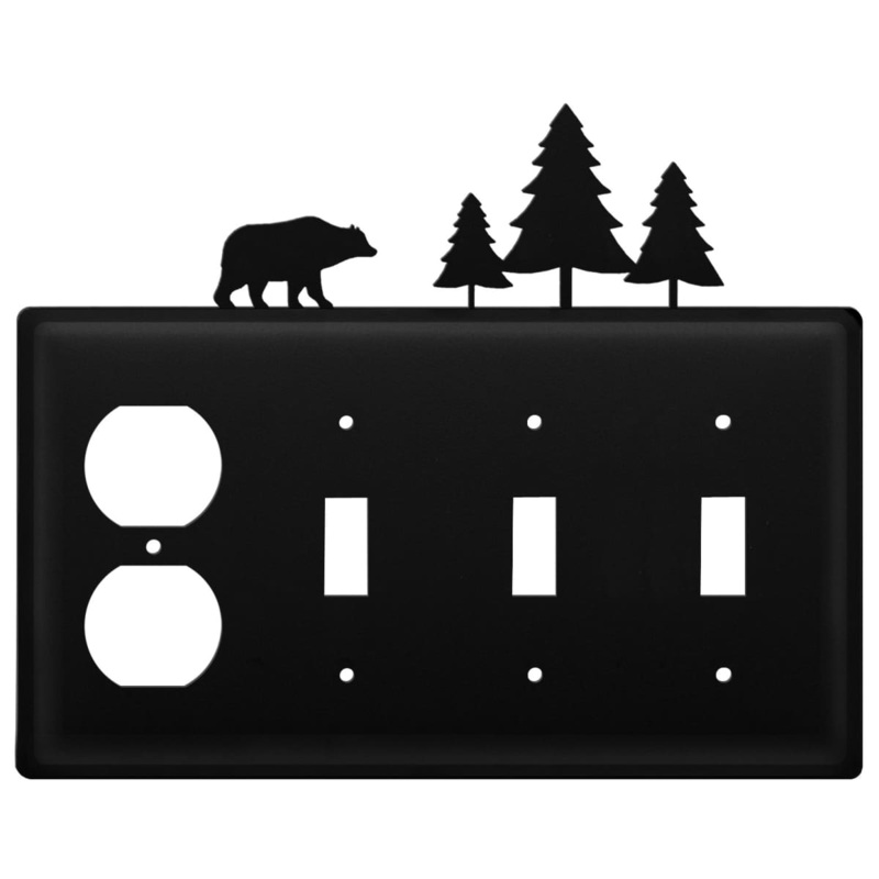Village Wrought Iron EOSSS-83 Quad Bear & Pine Trees Single Outlet and Triple Switch Cover CUSTOM Product
