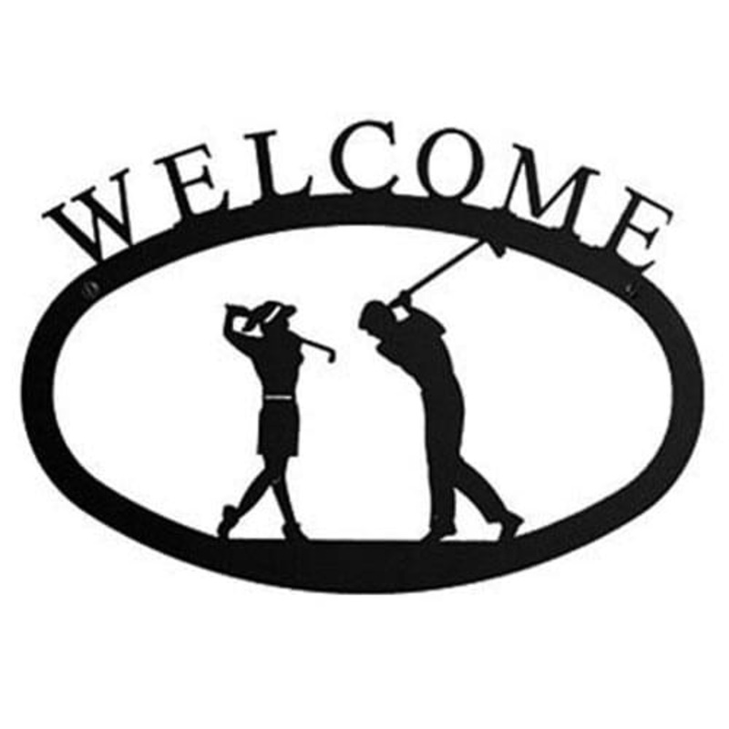 Village Wrought Iron WEL-156-L Two Golfers Welcome Sign Large
