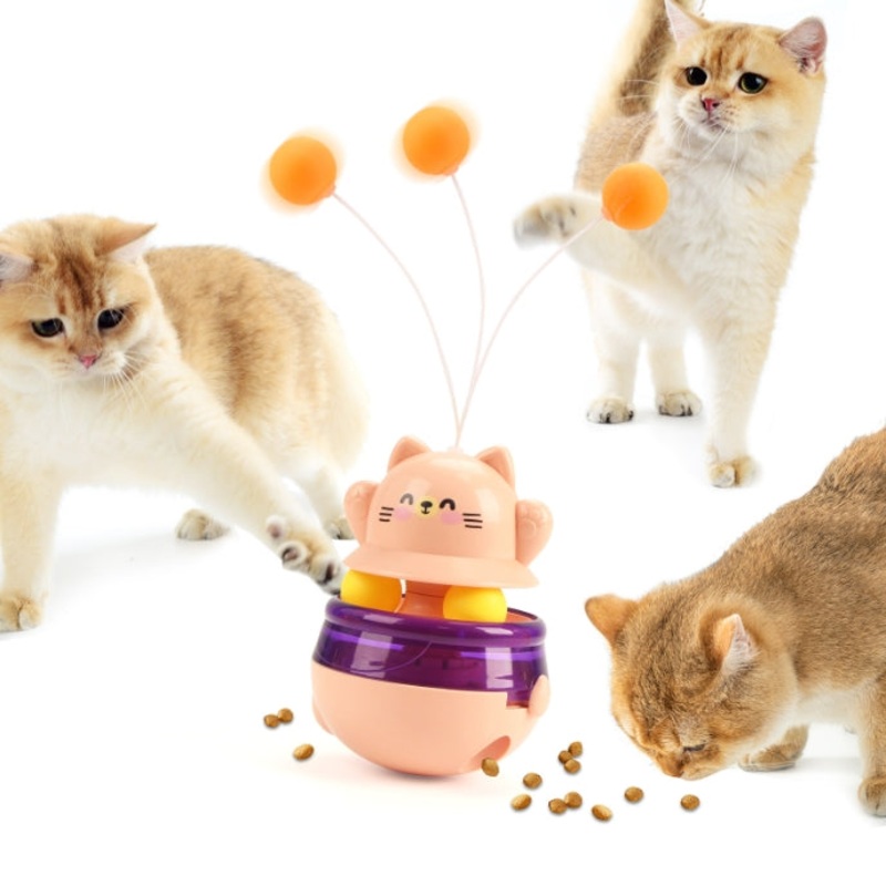 2-Piece Pink Interactive Cat Tumbler Toy – 3-in-1 Treat Dispensing Puzzle Feeder with Ball Track & Teaser Wand