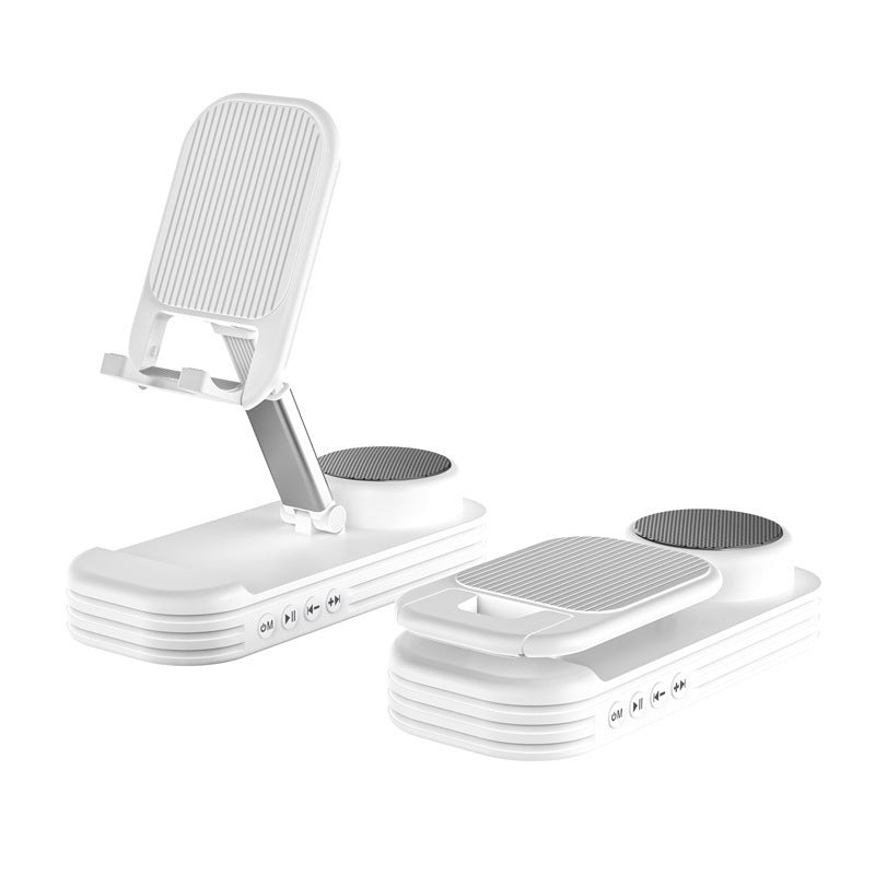Foldable Desktop Phone Stand with Bluetooth 5.3 Speaker – Adjustable Angle & Height, TF/Line-In(white)