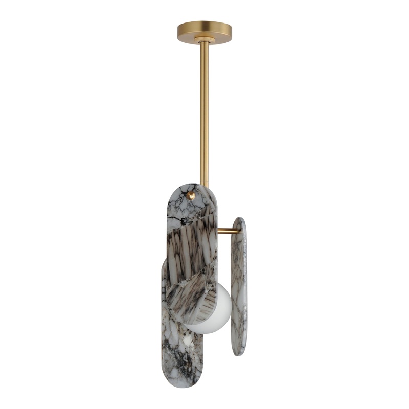 Megalith Stem Hung LED Pendant Natural Aged Brass Striae Arya