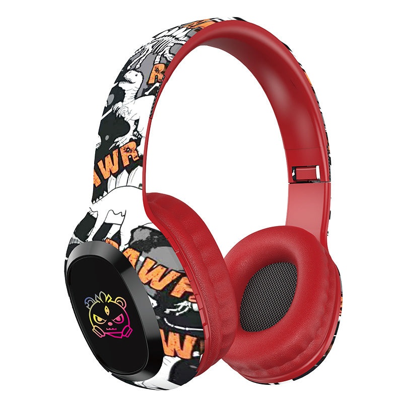 Wireless Over-Ear Headphones with Graffiti Design – Bluetooth 5.3, HIFI Sound, RGB Light, 8H Playtime(red)