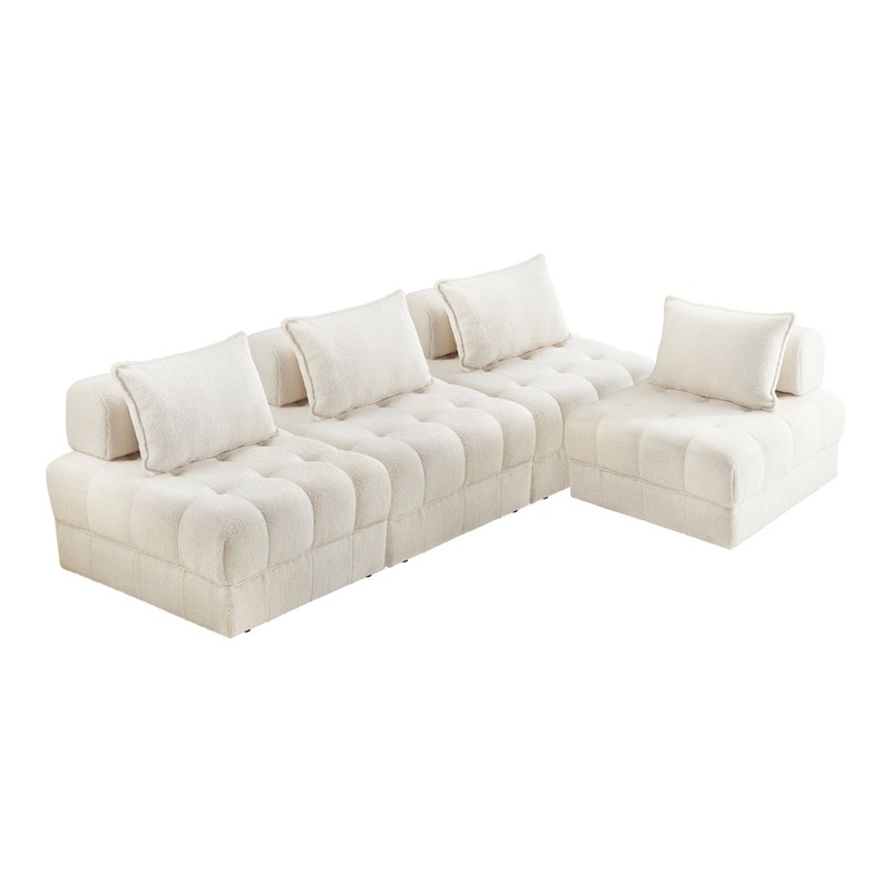 4 Seater Boucle Modular Sofa Lounge Chair Armless White