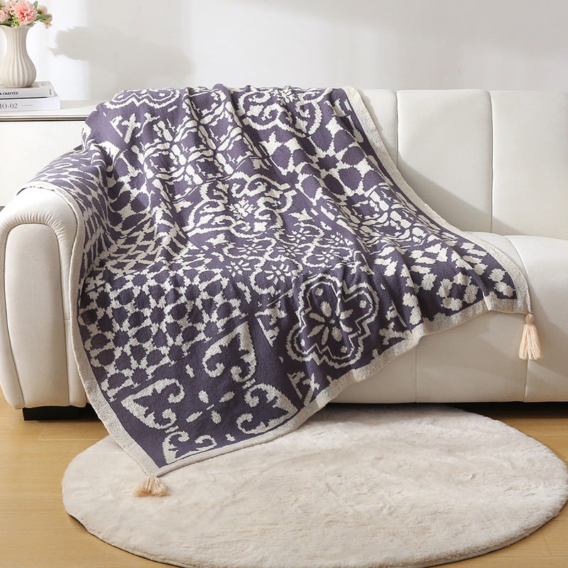 Bohemian Style Sofa Throw Blanket – Grey Soft Faux Cashmere, 130x170cm (850g) for Office Naps & AC Cover