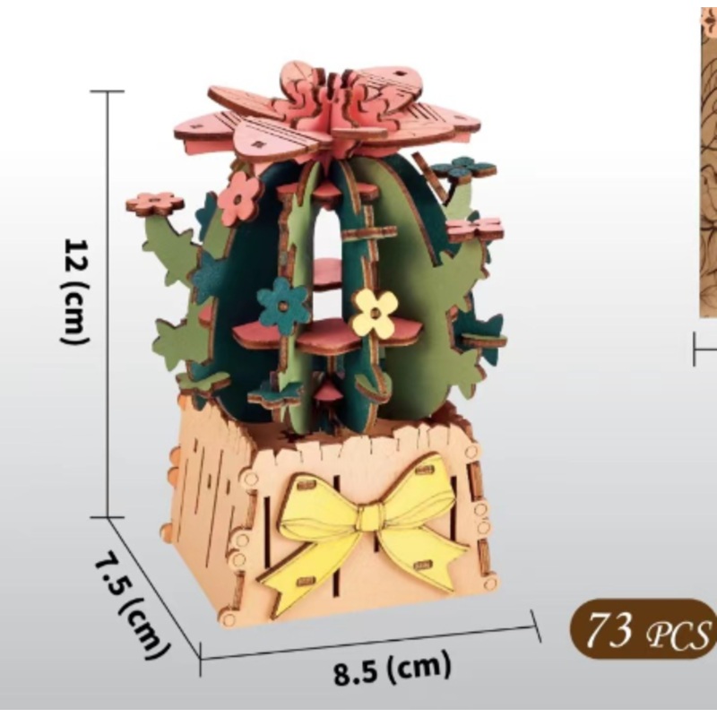 DIY 3D Wooden Cactus Puzzle Toy – Colorful Kids’ Craft Set