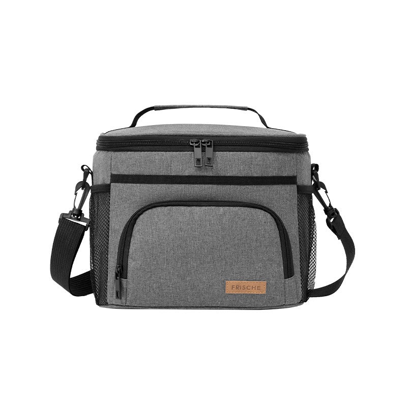 Grey Insulated Lunch Bag Cooler Tote – 9L Leakproof Thermal Lunch Box with Shoulder Strap & Pockets for Work, Picnic, Travel