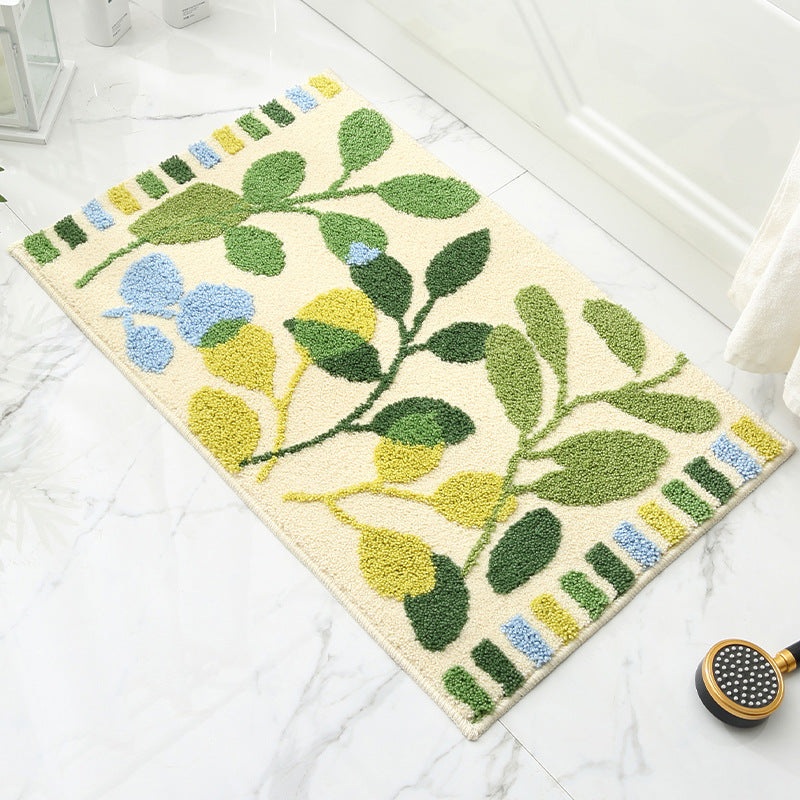 Leaves Jacquard Bathroom Mat – Super Absorbent Non-Slip Rug (40x60cm), Toilet Floor Mat for Bathroom/Bedroom/Entryway