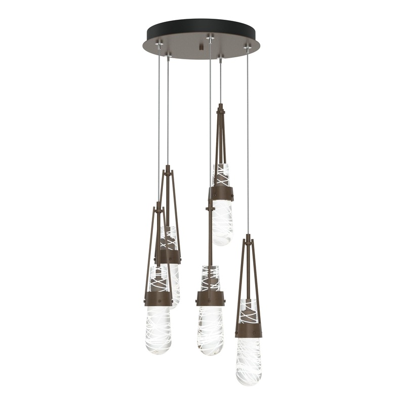 Link 5-Light Blown Glass Pendant Bronze Clear Glass with White Threading (YJ)