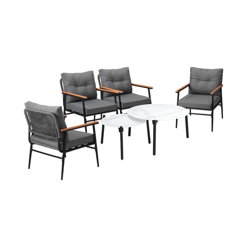 Livsip 6 Piece Outdoor Patio Set White Table Set Black Armchairs