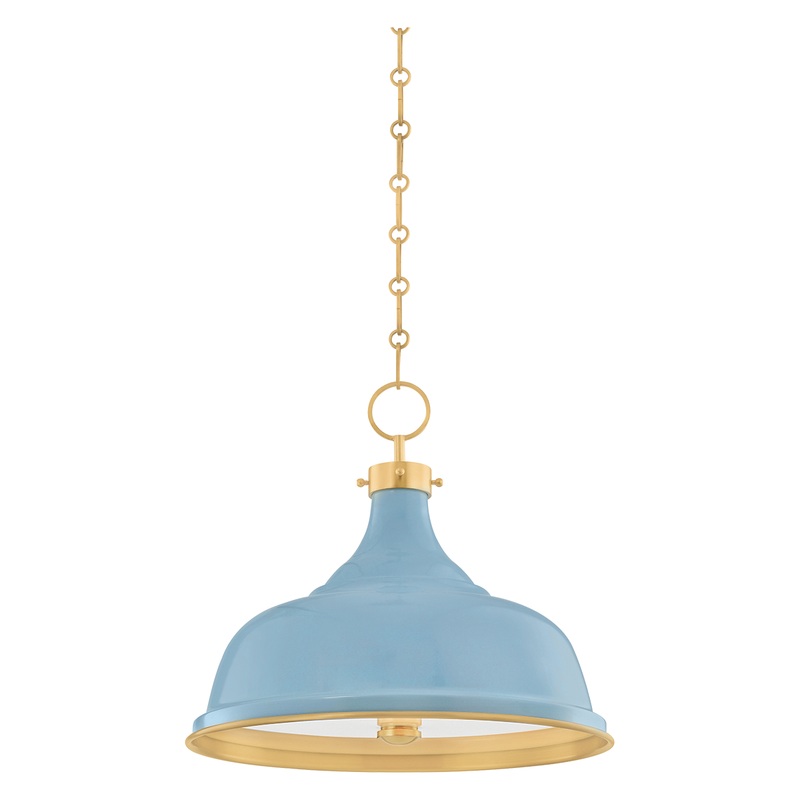 Painted No.1 3-Light Pendant Aged Brass/Blue Bird
