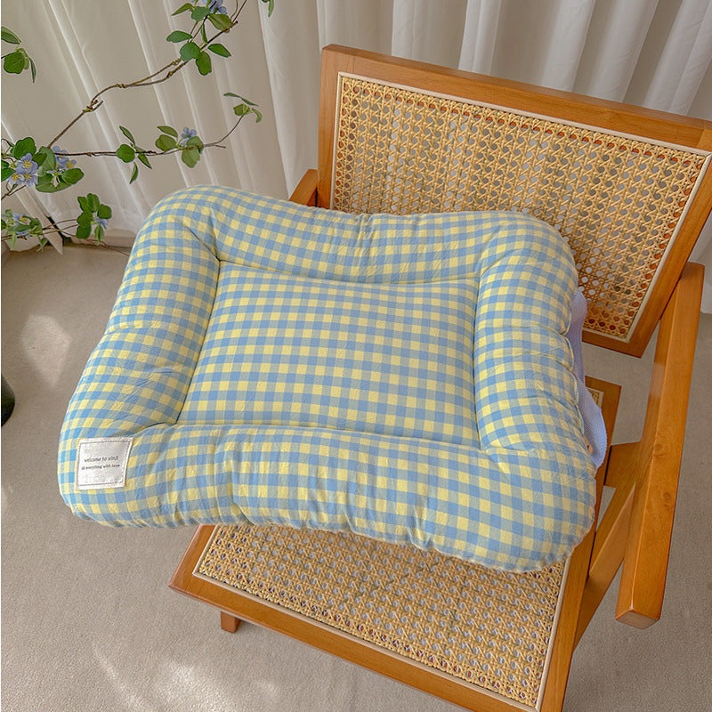 S Yellow-blue All-Season Pet Bed – Soft Washable Dog & Cat Mat with Comfortable Cushion – Warm Winter Padding for Small to Large Pets