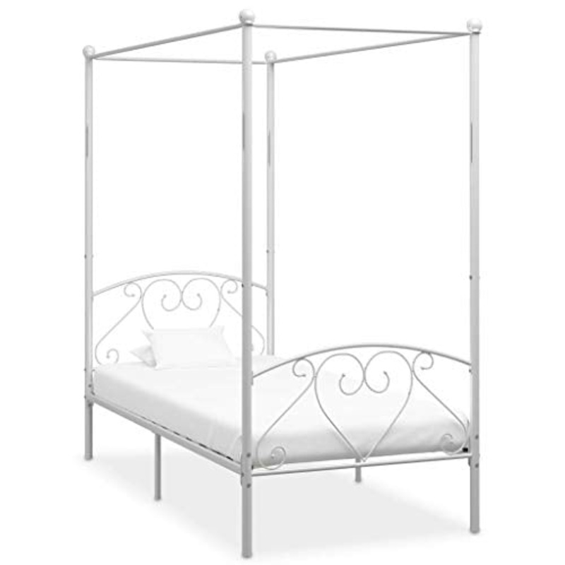 SKM Letto a Baldacchino Bianco in Metallo 100×200 cm (20.9kg)