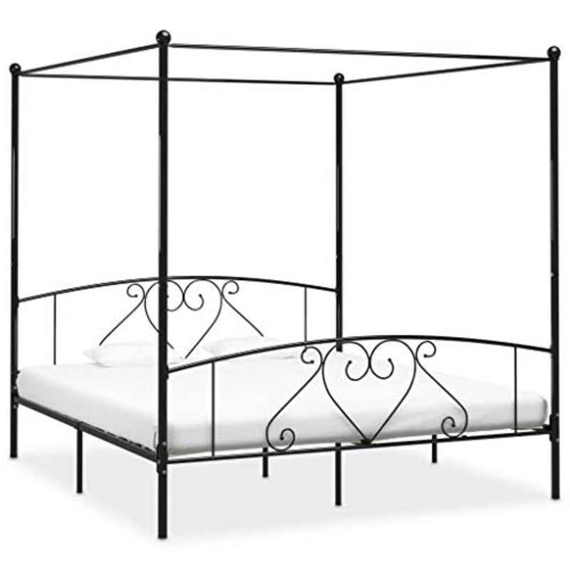 SKM Letto a Baldacchino Nero in Metallo 200×200 cm