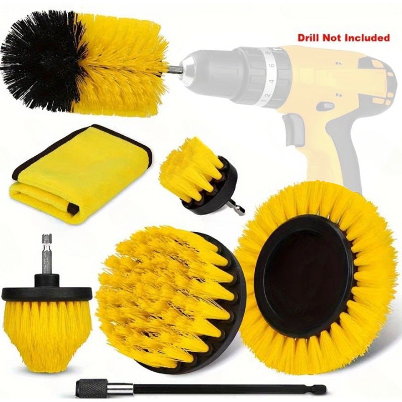 Yellow and Black Complete 7-Piece Drill Brush Power Scrubber Set – All-Purpose Cleaning Kit for Bathroom, Tile, Car Detailing & More