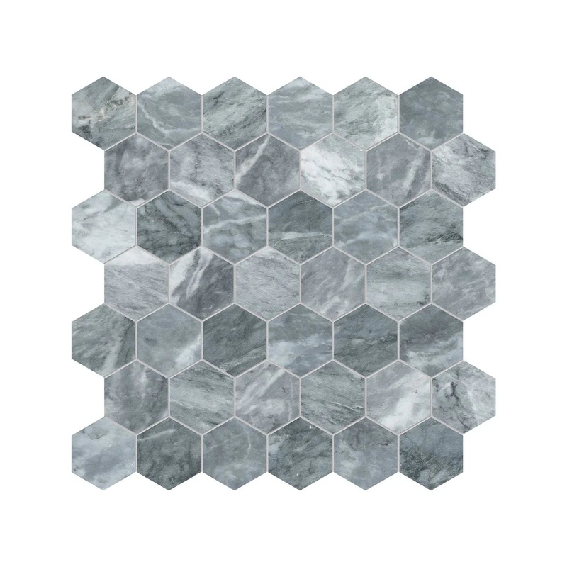 2″ Hex Aqua Intenso Brushed Marble Mosaic 1 Sheet = .99 Sqft Hexagon