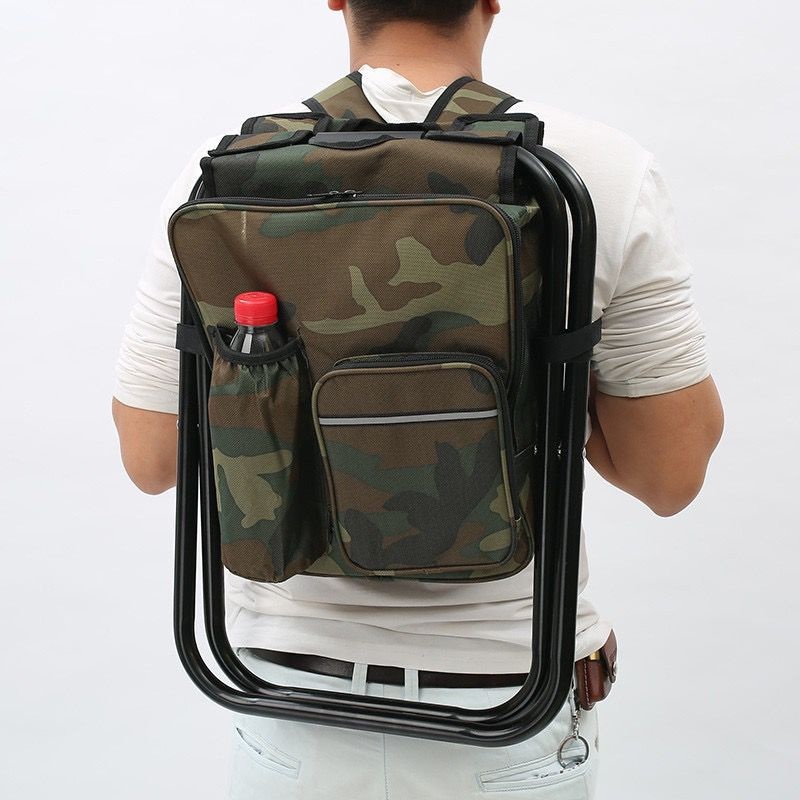Camouflage Insulated Cooler Backpack Chair – Foldable Stool for Picnics & BBQ