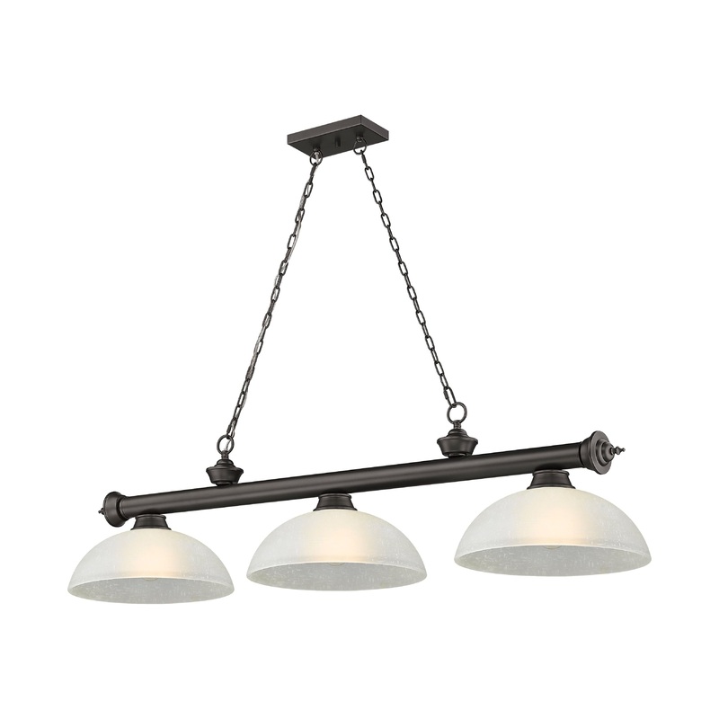 Cordon 3-Light Billiard Bronze Dome White Linen Glass
