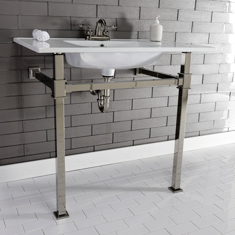 Fauceture KVPB37224Q6 37-Inch Ceramic Console Sink Set, White/Polished Nickel