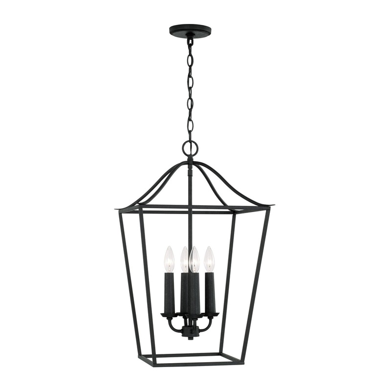 Four Light Foyer Pendant from the Grady Collection in Black Iron Finish by Capital Lighting