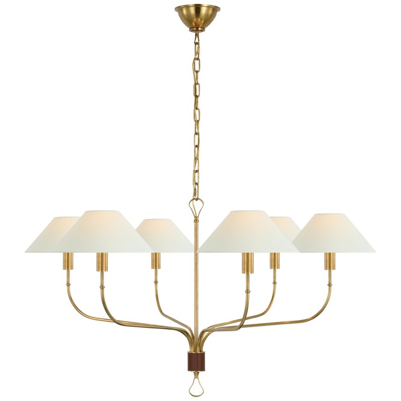 LED Chandelier from the Griffin Collection in Hand-Rubbed Antique Brass And Saddle Leather Finish by Visual Comfort Signature