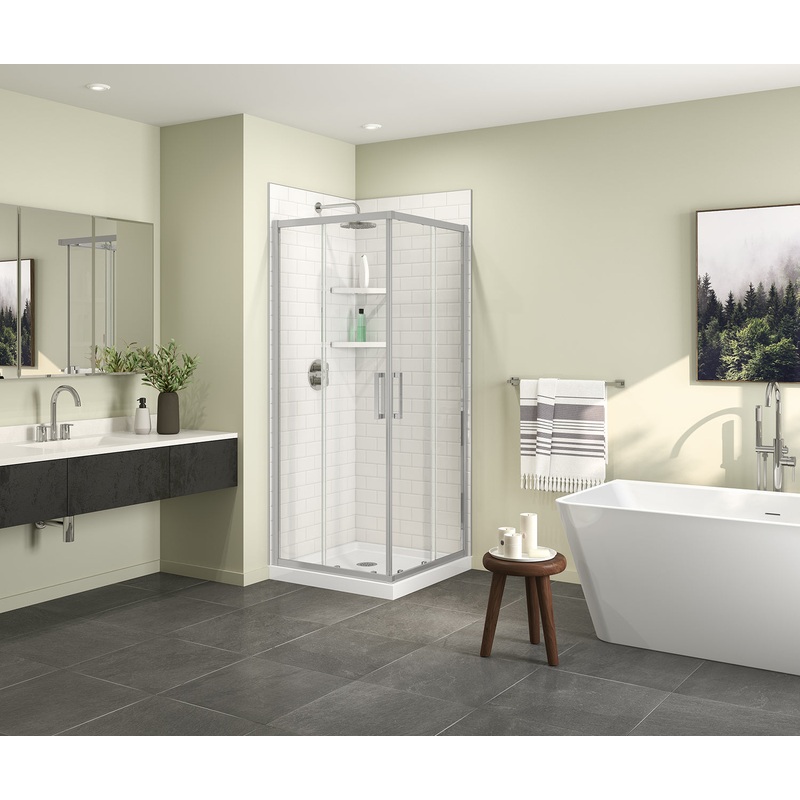 MAAX 107484-900-084-000 Scarlet 32 x 32 Acrylic Corner Drain Shower Kit in White with Clear Glass in Chrome