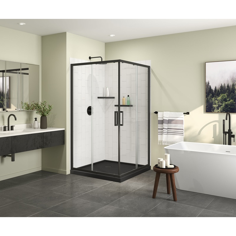 MAAX 107487-900-340-000 Scarlet 42 x 42 Acrylic Corner Drain Shower Kit in Black with Clear Glass in Matte Black