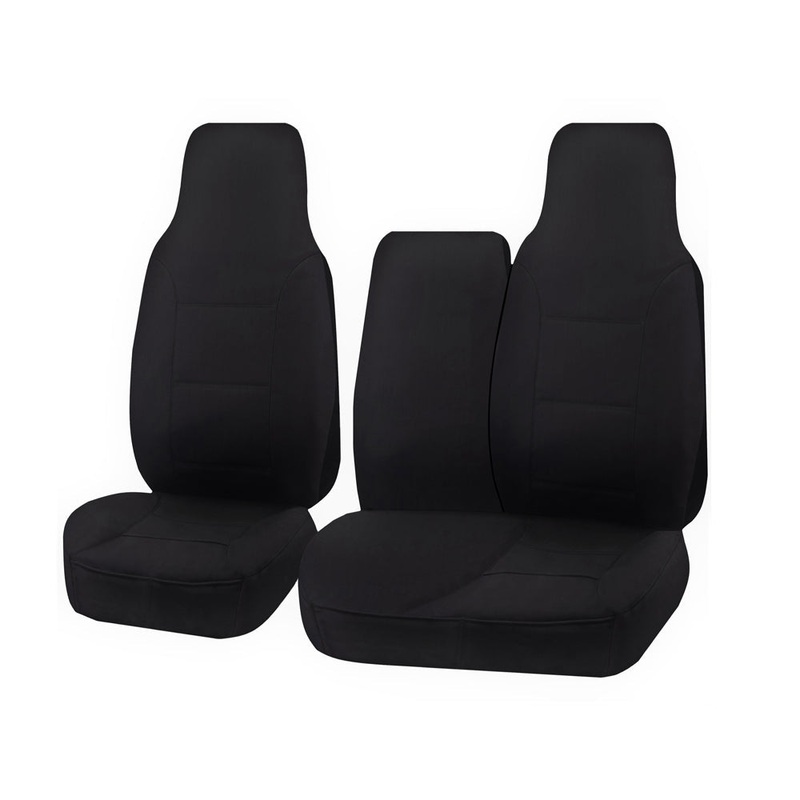 Seat Covers for TOYOTA HI ACE TRH-KDH SERIES 03/2005 – 2015 LWB UTILITY VAN FRONT HIGH BUCKET + _ BENCH WITH FOLD DOWN ARMREST/TRAY BLACK CHALLENGER