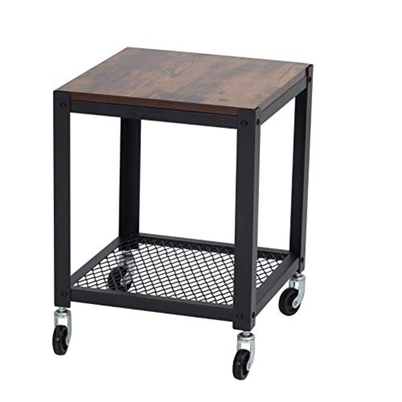 Tavolino a 2 ripiani con ripiano portaoggetti, comodino, design industriale, comodino con 1 ripiano regolabile in rete, facile da montare.