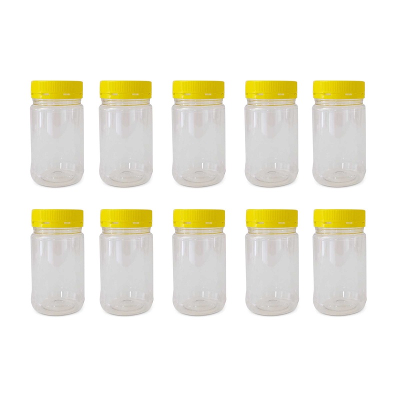 10x 500g Plastic Honey Jars + Lids – Round Clear Food Grade Packaging Containers