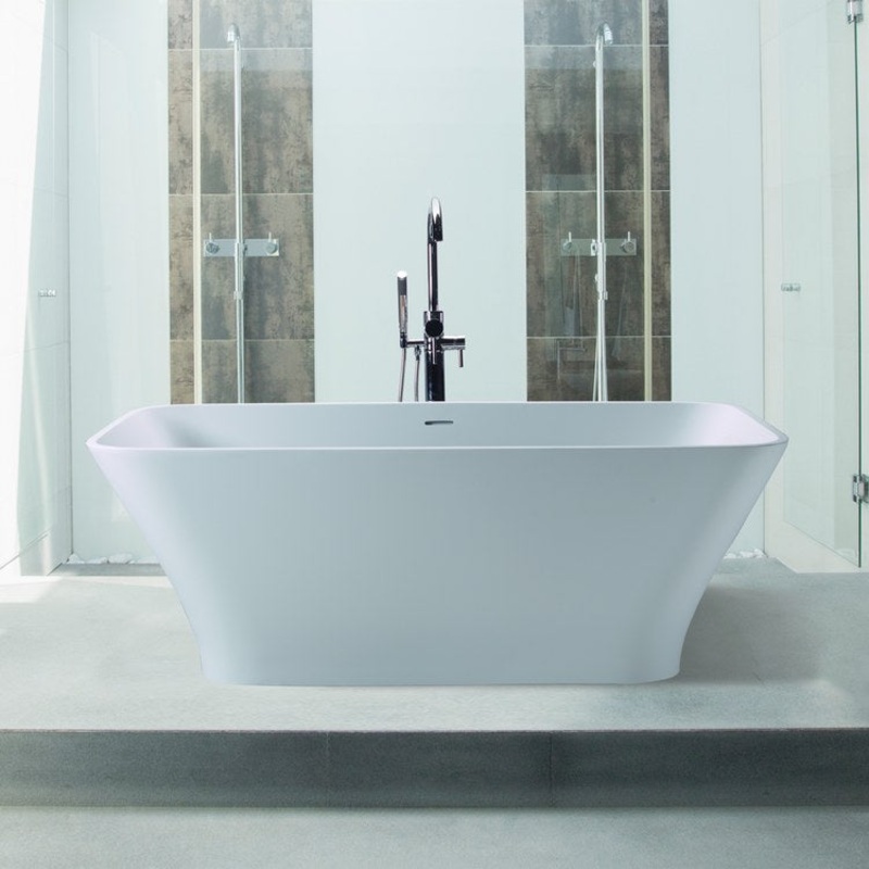 Air Tub Addison 66 x 35 Inch Freestanding/Undermount Center White Matte Rectangle Sculpture Stone 110 Gallons 22 Inch