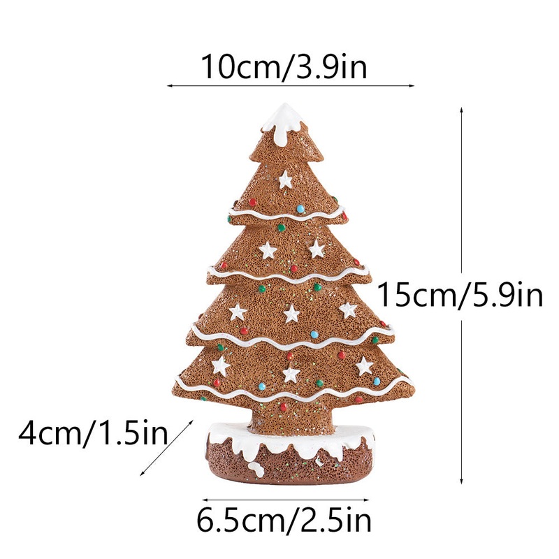 Brown Charming Gingerbread Christmas Tree Figurine – Festive Resin Holiday Table Decor Ornament