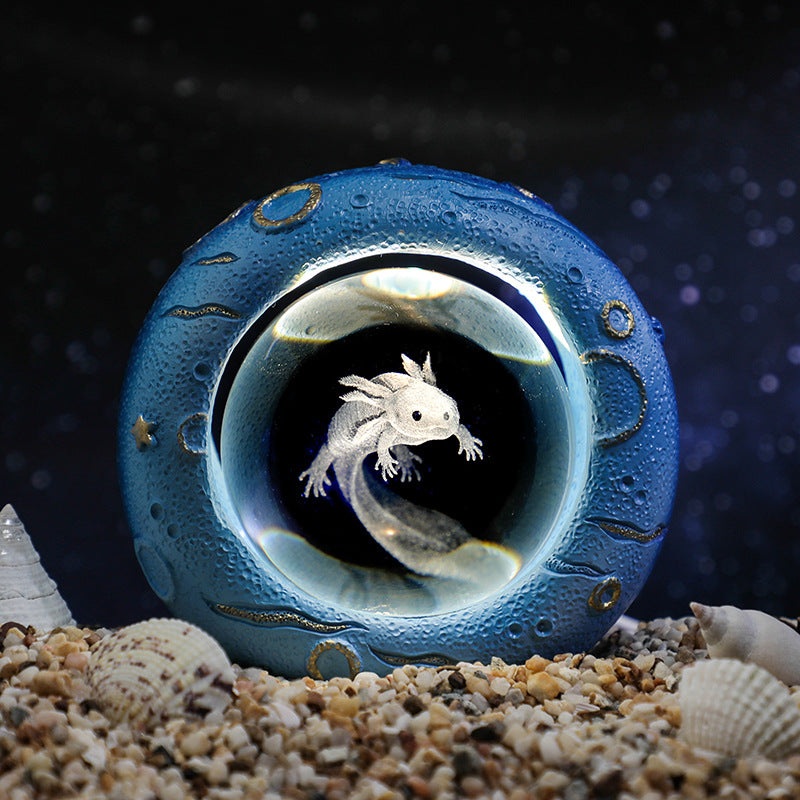 Celestial Ring LED Crystal Ball Lamp – 3D Engraving, Unique Gift (Salamander)