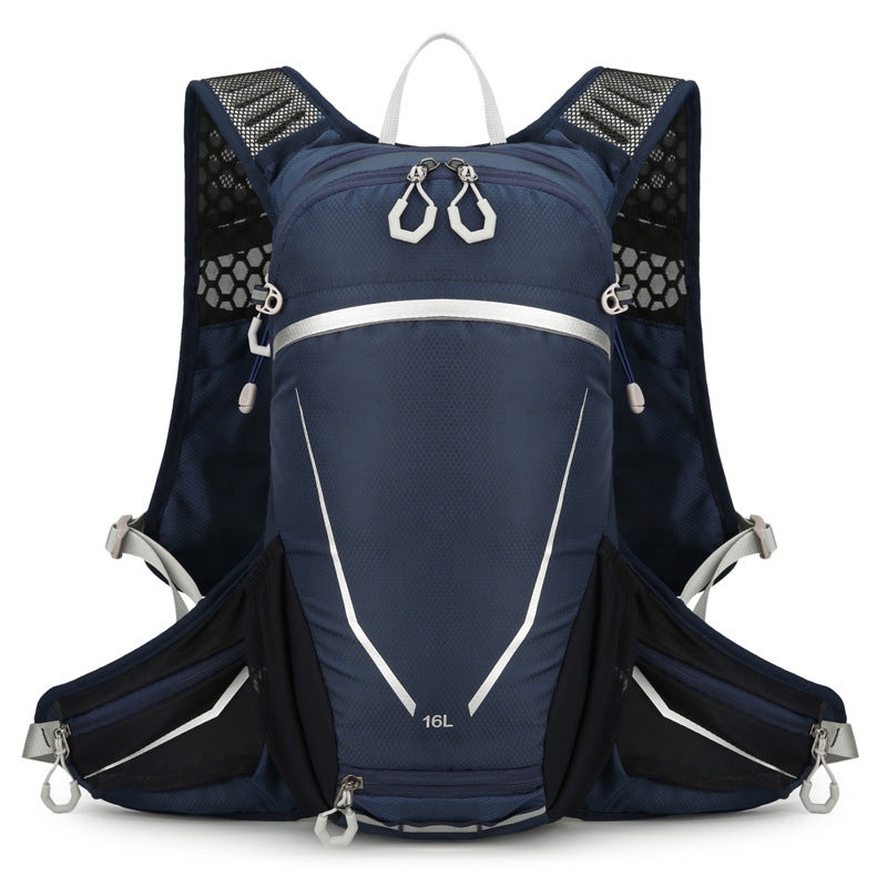 Dark Blue Lightweight 16L Outdoor Cycling & Hiking Backpack – Water-Repellent Nylon Daypack with Reflective Strips