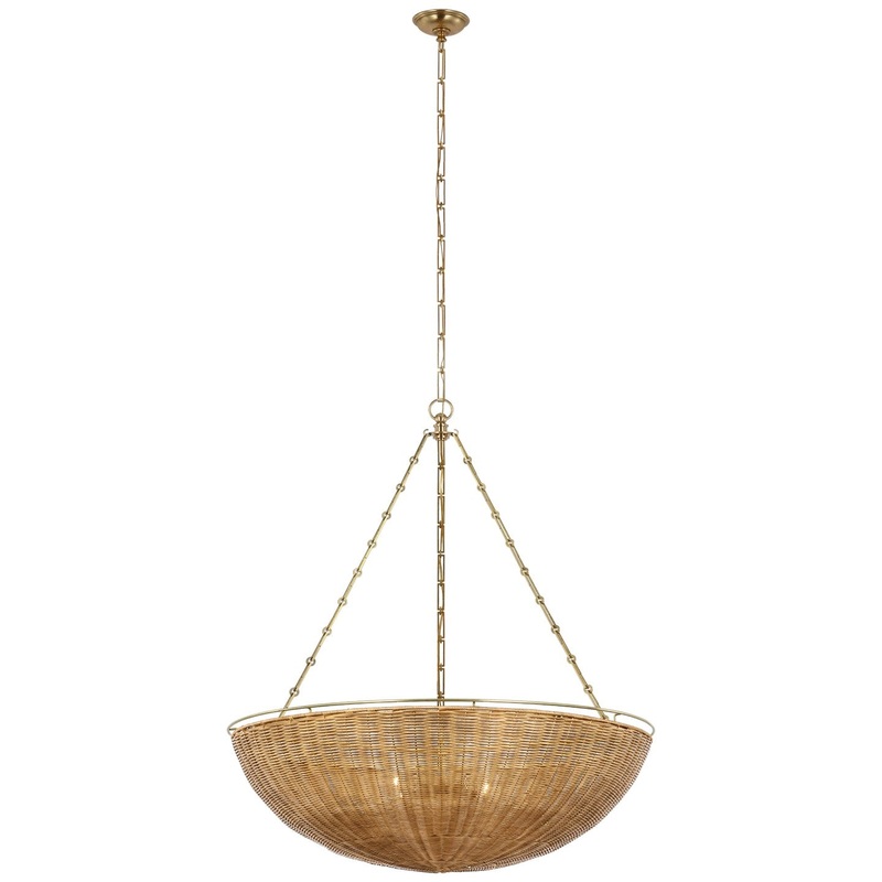 LED Chandelier from the Clovis Collection in Antique-Burnished Brass And Natural Wicker Finish by Visual Comfort Signature