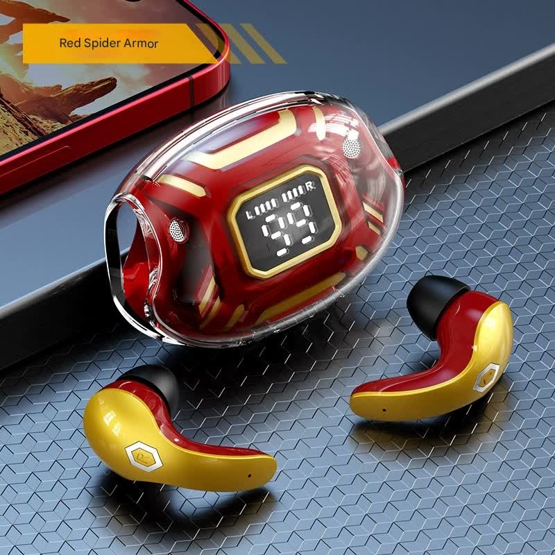 Mecha Style TWS Gaming Earbuds – Bluetooth 5.3, Low Latency, Ear-Hook Design, LED Display Case, Noise Cancelling(red)