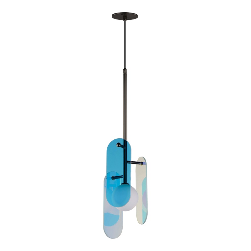 Megalith Cord Hung LED Pendant Gunmetal Dichroic Glass