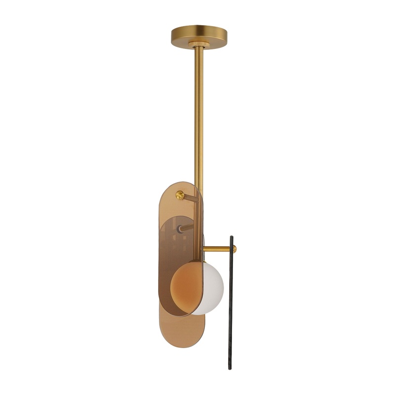 Megalith Stem Hung LED Pendant Natural Aged Brass Amber Glass