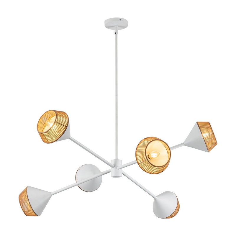 Six Light Chandelier from the Daphne Collection in White/Brown Cotton Rope Finish by Alora
