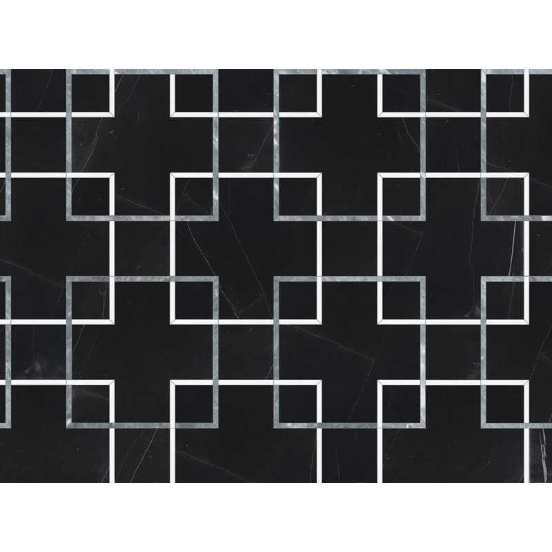 Utopio Schema Monochromo Polished W/ Honed Accents Natural Stone Waterjet Mosaic