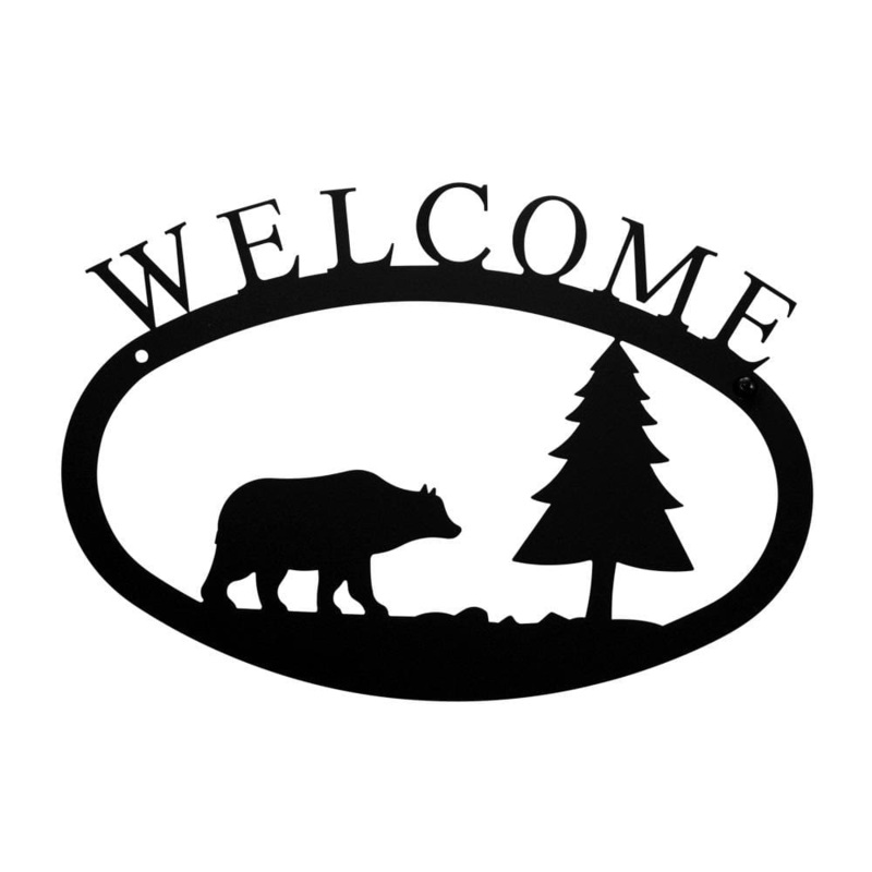 Village Wrought Iron WEL-83-S Bear & Pine Welcome Sign Small