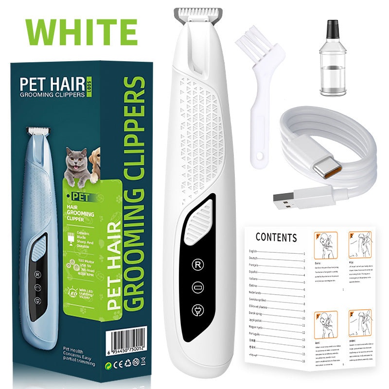 White Precision Pet Paw Trimmer – Waterproof & Rechargeable Grooming Clipper for Dog & Cat Paws, Eyes, and Ears