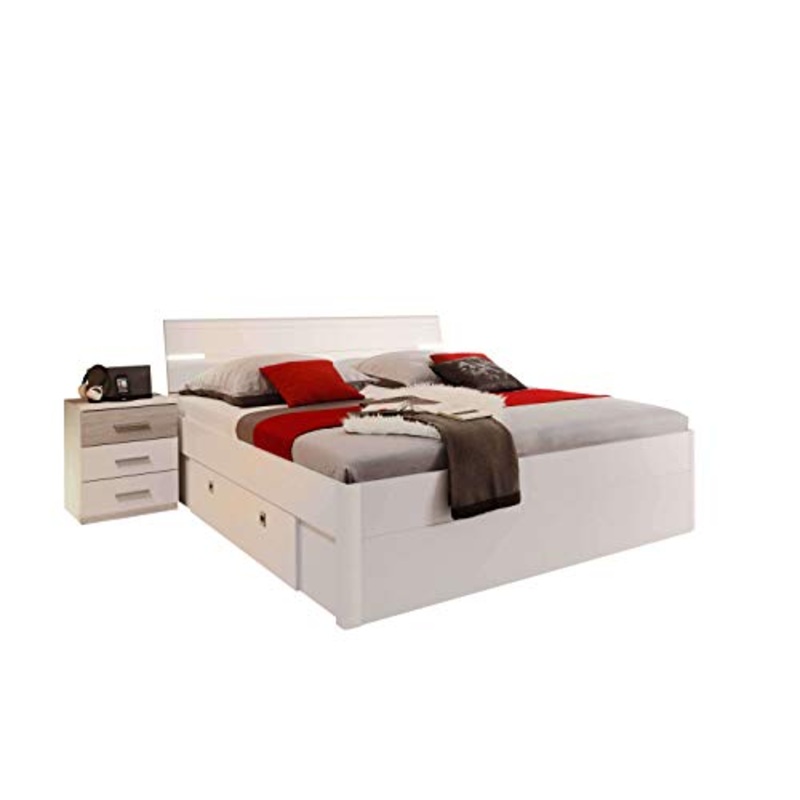 AVANTI TRENDSTORE – Maxim – Struttura letto matrimoniale con 2 comodini, 2 cassettoni e con illuminazione LED nella testiera, disponibile in 2 diversi colori, dimensioni LAP: 280x97x216 cm (Bianco)
