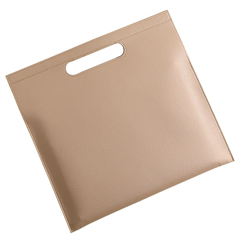 Beige Professional A4 PU Leather Document Bag – Waterproof Handheld File Folder Portfolio for Business & Conference