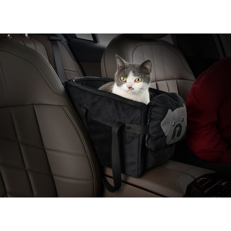 Black Pet Car Booster Seat for Small Dogs & Cats – Safe Travel Carrier Bed