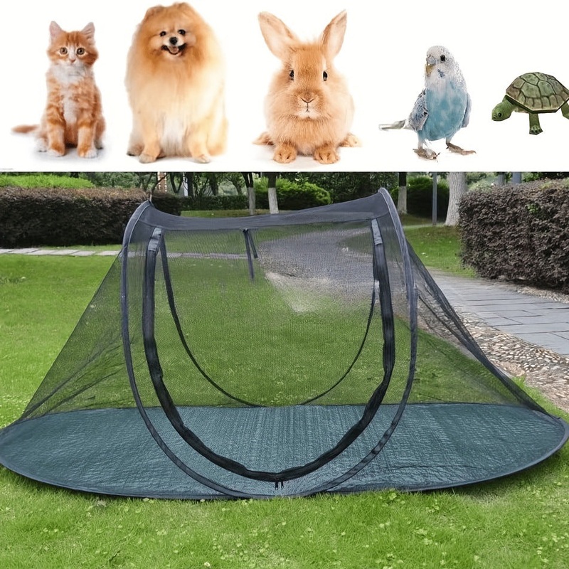 Black Portable Pop-Up Pet Tent – Lightweight Foldable Outdoor Enclosure for Dogs & Cats, Breathable Mesh Travel Kennel