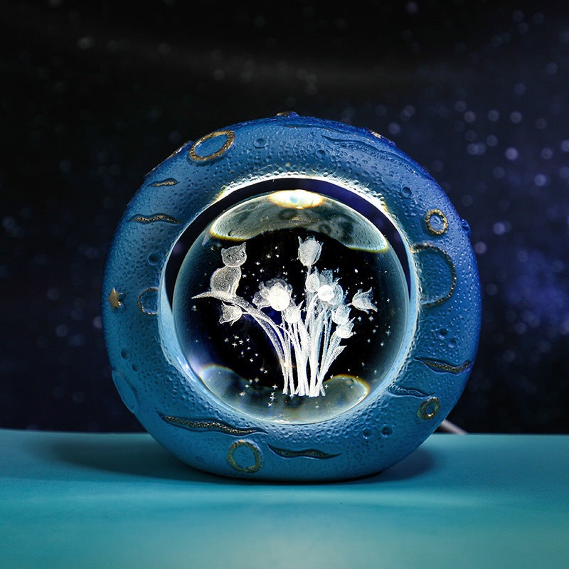 Celestial Ring LED Crystal Ball Lamp – 3D Engraving, Unique Gift (Tulip)